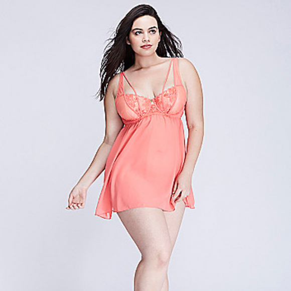 Cacique Other - NEW CACIQUE STRAPPY BABYDOLL W/THONG--ORANGE/PEACH